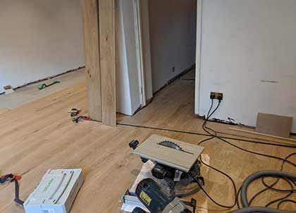 New engineered oak floor being fitted