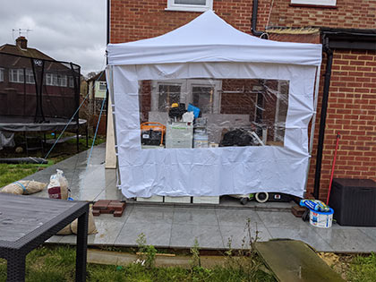 Our gazebo allowed us to keep the customers home as dust-free as possible #CraftedForLife