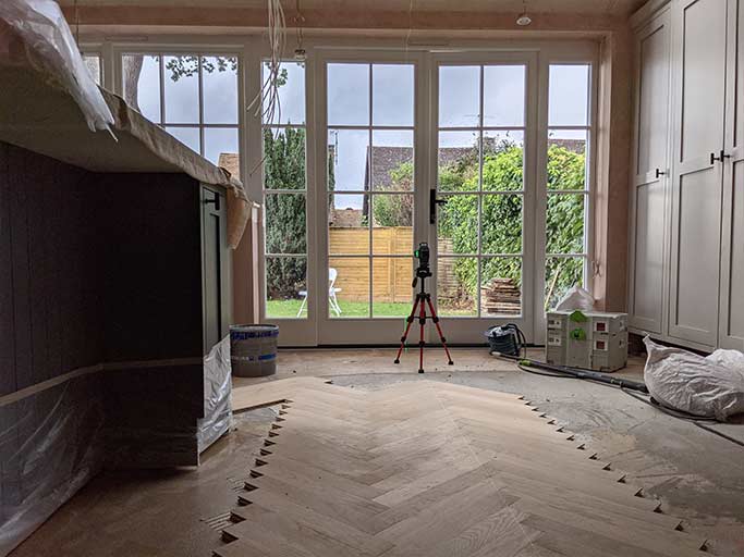 We used laser accurate measurements to install the floor continuously throughout the ground floor #CraftedForLife