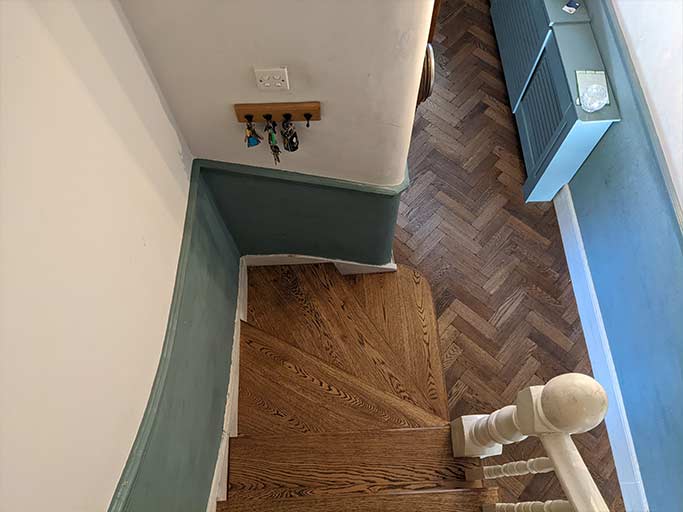 For the stairs we used ebony oiled oak boards to match the parquet downstairs #CraftedForLife
