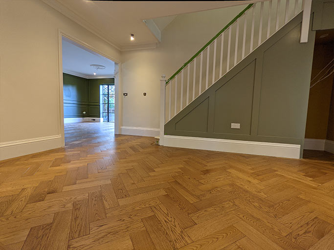 The owners were keen to make the floor more natural and warm with classic engineered oak parquet blocks #CraftedForLife