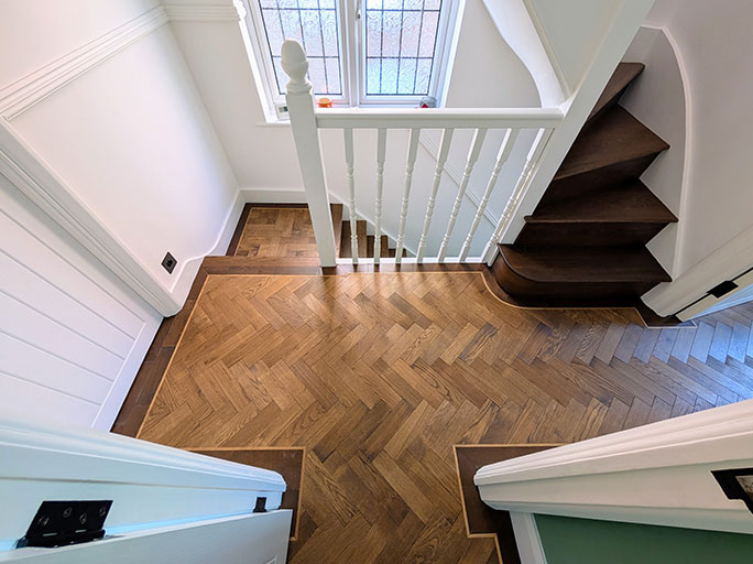 Engineered herringbone parquet in premier grade antique oak #CraftedForLife