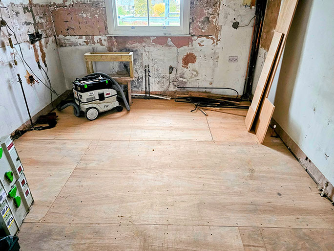 Installing structural WBP plywood subfloor sheets #CraftedForLife