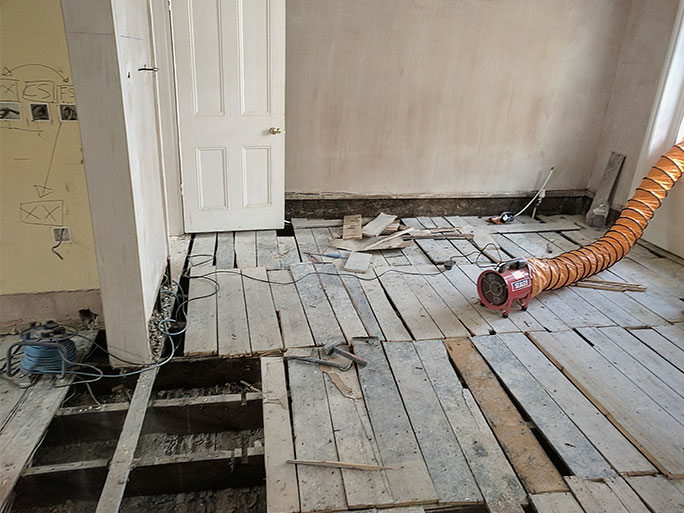 Uneven original pine floorboards on suspended joists #CraftedForLife