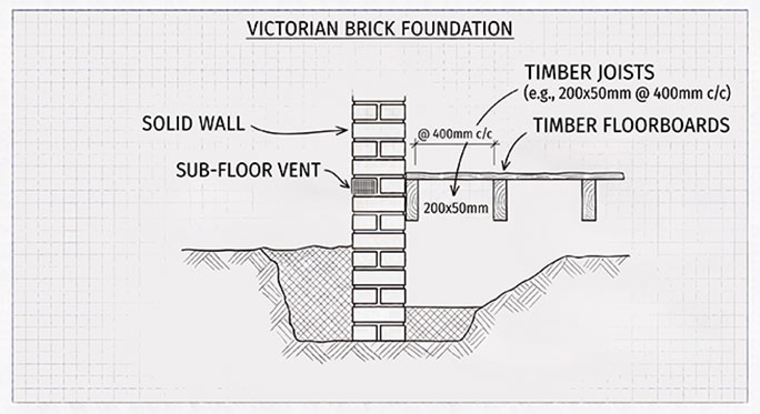 Diagram of Victorian brick foundation prone to subsidence #CraftedForLife