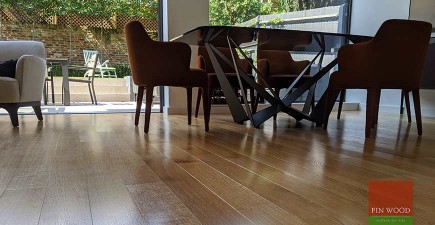 Premium quarter sawn oak replaces flood soaked tiles in large family home in Wimbledon village, SW19 #CraftedForLife